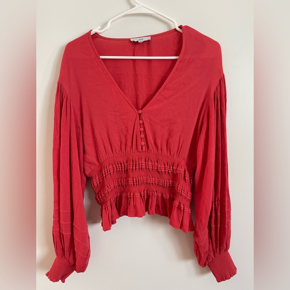 Fate Womens Smocked Cropped Long sleeve Blouse | Size M